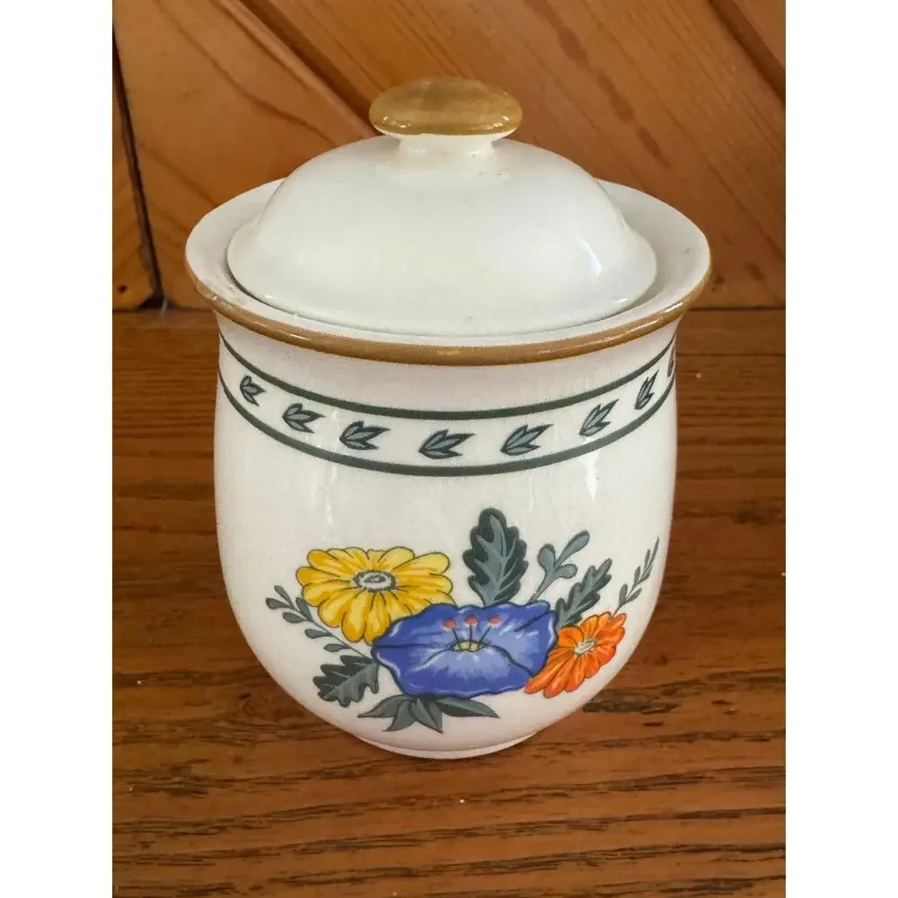 Vintage 1982 M Kamenstein Floral Ceramic Canister Cottagecore Kitchen Farmhouse
